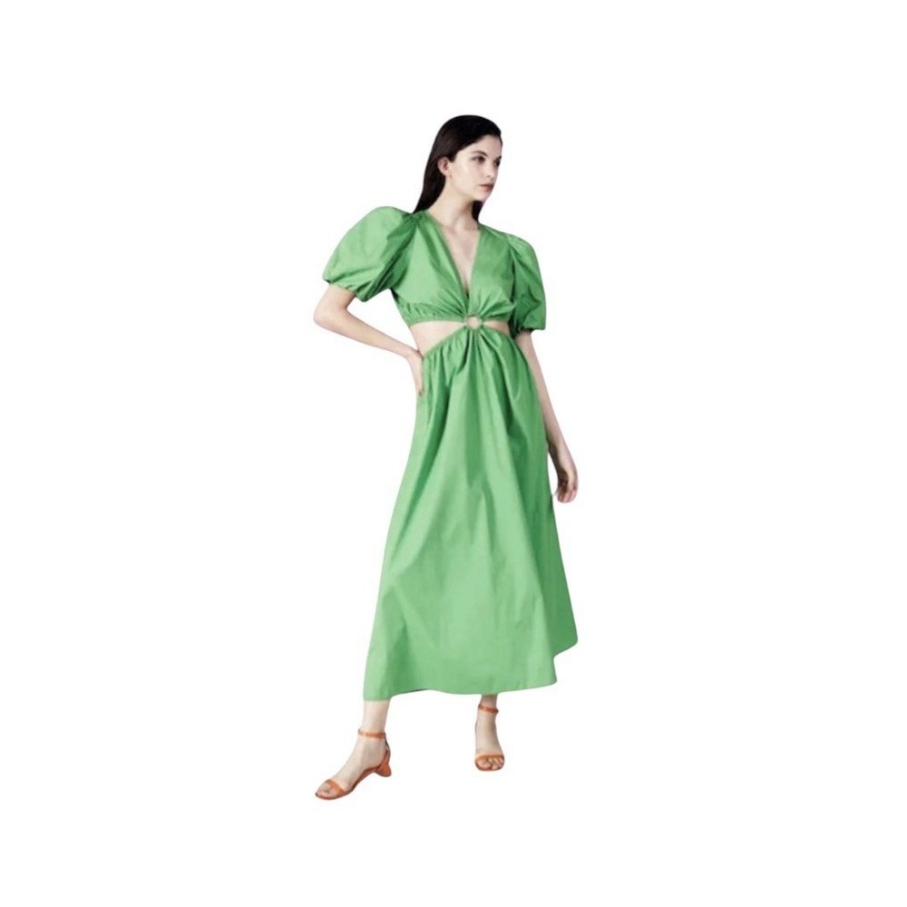 Deluc Maxi Dress Women's Small Puff Sleeve Cotton Party Resort Beach Elastic